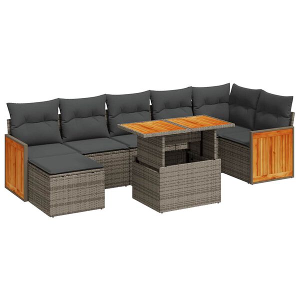 vidaXL Salon de jardin avec coussins 8 pcs gris r&eacute;sine tress&eacute;e acacia