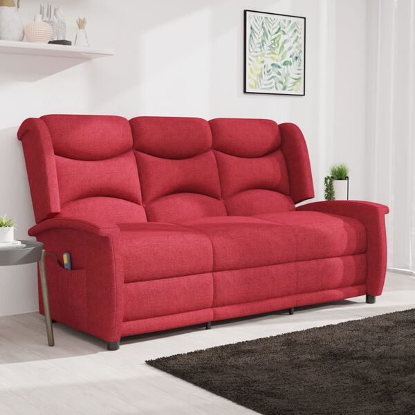 vidaXL Fauteuil de massage inclinable à 3 places rouge bordeaux tissu