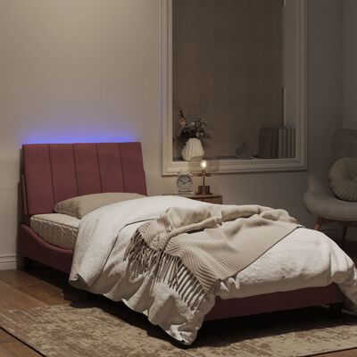 vidaXL Cadre de lit avec lumières LED rose 80x200 cm velours