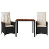 vidaXL Ensemble de bistro 3 pcs avec coussins noir r&eacute;sine tress&eacute;e