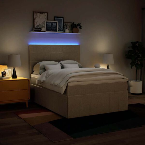 vidaXL Sommier &agrave; lattes de lit avec matelas Cr&egrave;me 140x190 cm Tissu