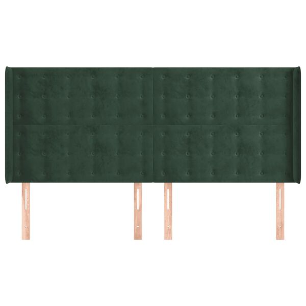 vidaXL T&ecirc;te de lit avec oreilles Vert fonc&eacute; 163x16x118/128 cm Velours