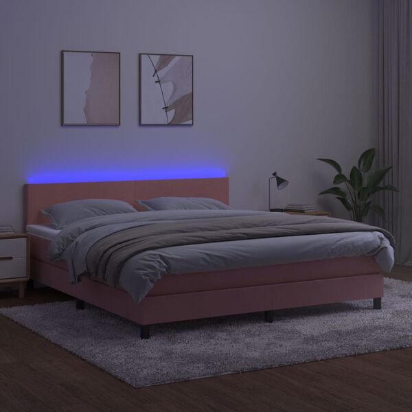vidaXL Sommier &agrave; lattes de lit avec matelas LED Rose 160x200cm Velours