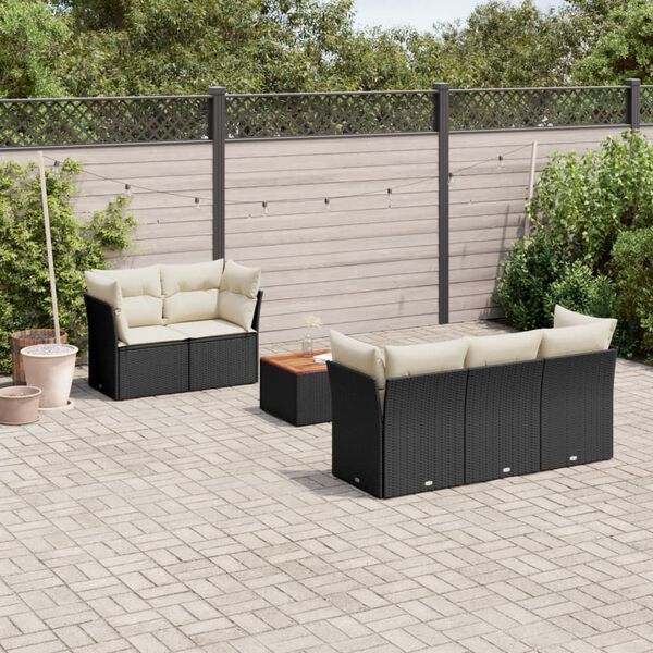 vidaXL Salon de jardin 6 pcs avec coussins noir r&eacute;sine tress&eacute;e