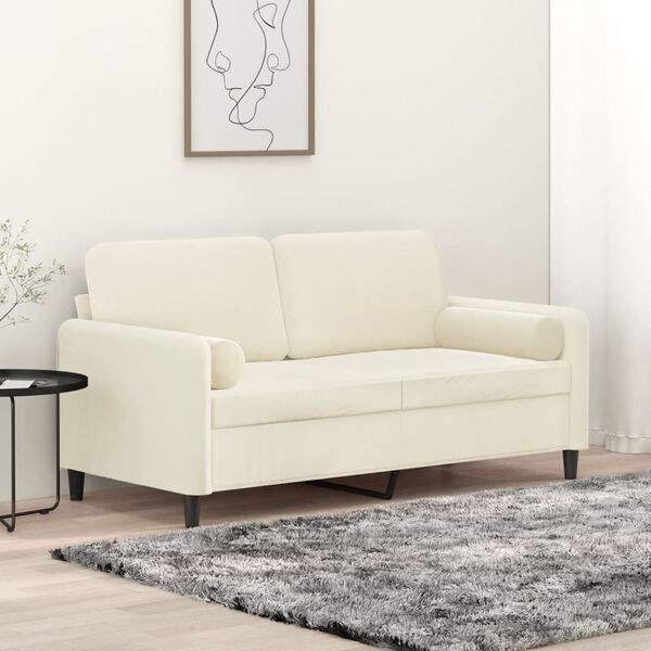 vidaXL Canap&eacute; 2 places avec oreillers d&eacute;coratifs cr&egrave;me 140 cm velours