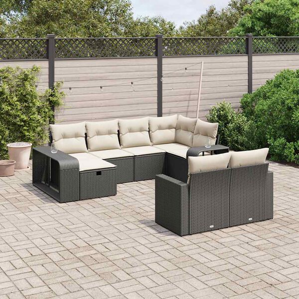 vidaXL Salon de jardin 10 pcs avec coussins noir r&eacute;sine tress&eacute;e