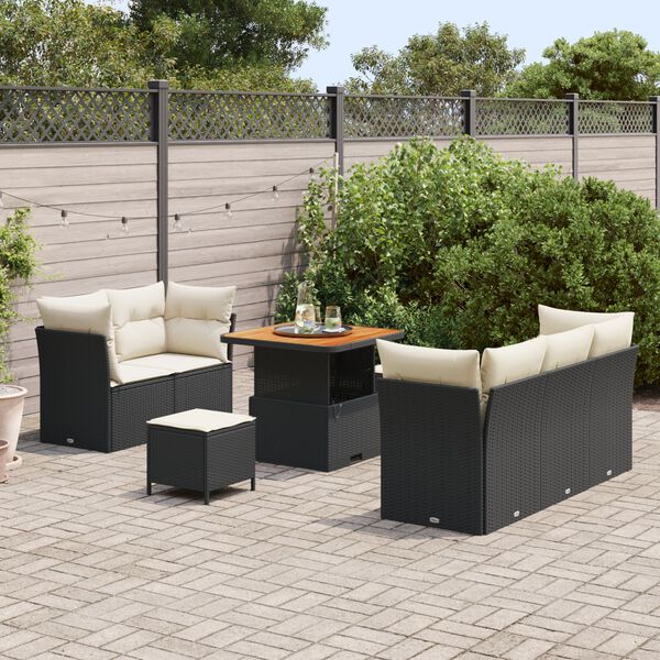 vidaXL Ensemble de canap&eacute; de jardin 8 pcs Noir et Cr&egrave;me polyrotin