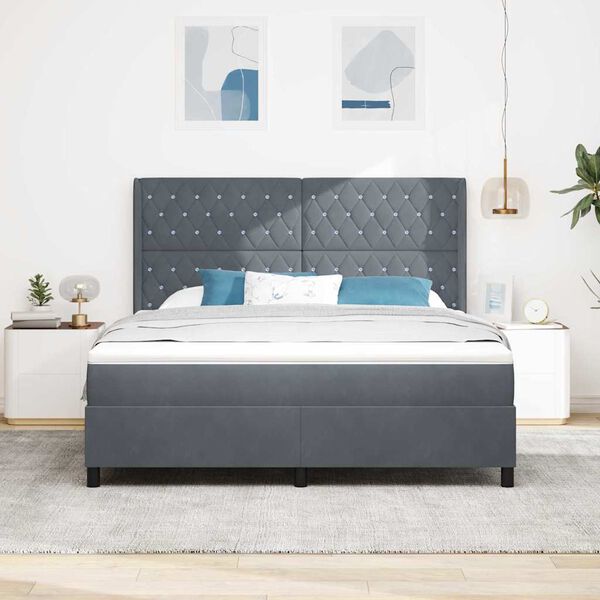 vidaXL Lit &agrave; ressorts avec matelas Gris fonc&eacute; 180 x 200 cm Velours