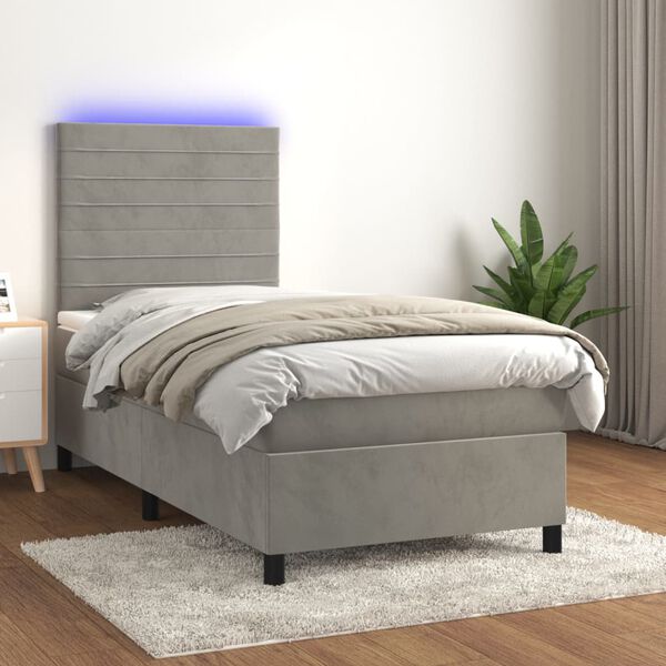 vidaXL Sommier &agrave; lattes de lit matelas LED Gris clair 80x200cm Velours