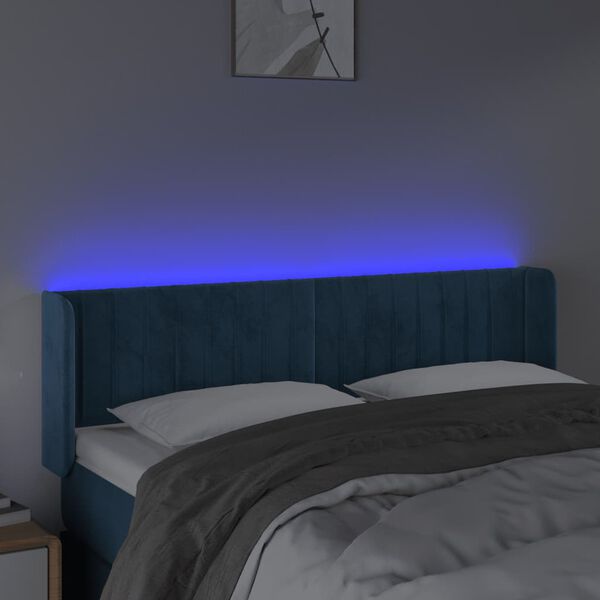 vidaXL T&ecirc;te de lit &agrave; LED Bleu fonc&eacute; 147x16x78/88 cm Velours
