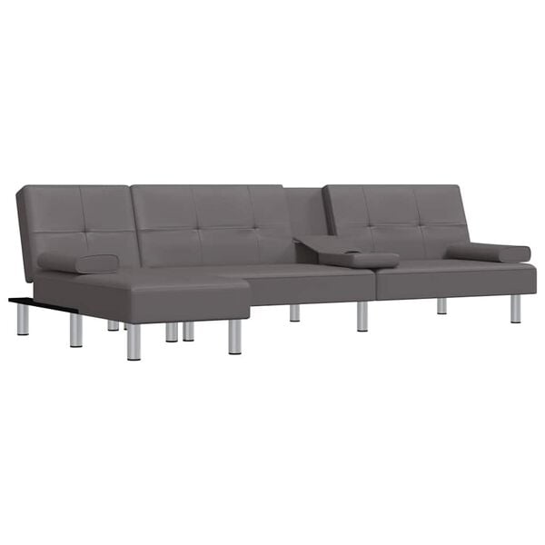 vidaXL Canap&eacute;-lit en forme de L gris 255x140x70 cm similicuir