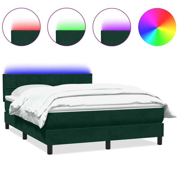 vidaXL Sommier &agrave; lattes de lit et matelas et LED vert fonc&eacute; 140x210cm velours