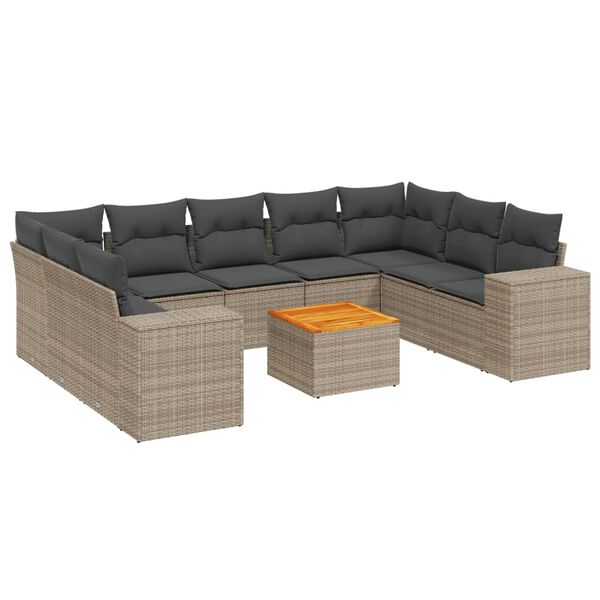vidaXL Salon de jardin avec coussins 10 pcs gris r&eacute;sine tress&eacute;e