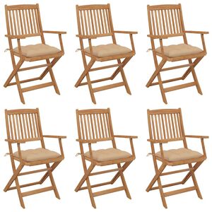 vidaXL Chaises pliantes 6 pi&egrave;ces avec coussins en bois d'acacia massif