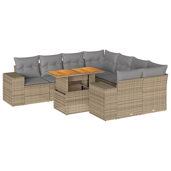 vidaXL Salon de jardin avec coussins 9 pcs beige r&eacute;sine tress&eacute;e