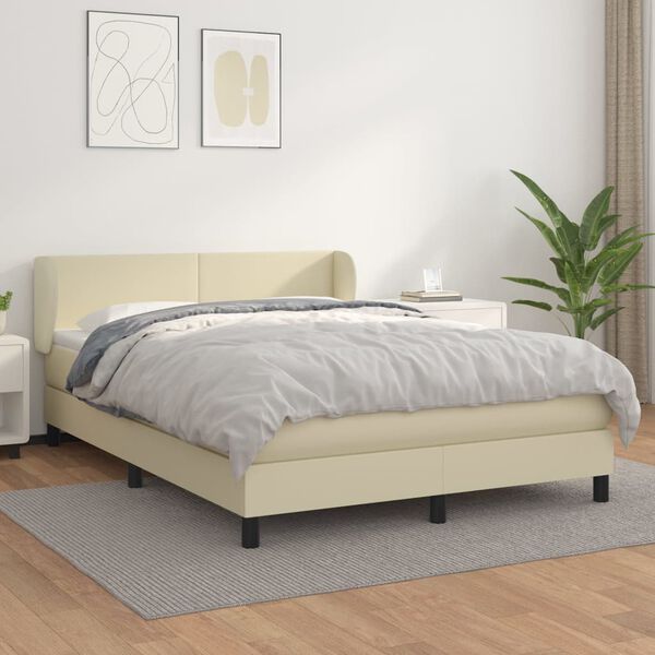 vidaXL Sommier &agrave; lattes de lit avec matelas Cr&egrave;me 140x190cm Similicuir