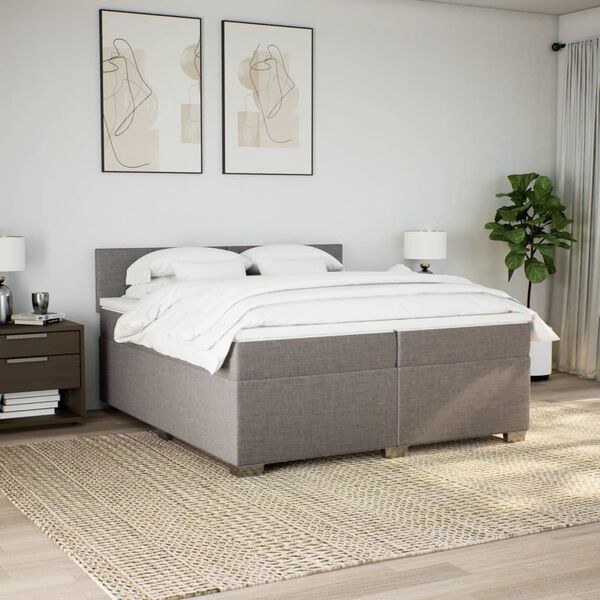 vidaXL Sommier &agrave; lattes de lit avec matelas Taupe 200x200 cm Tissu