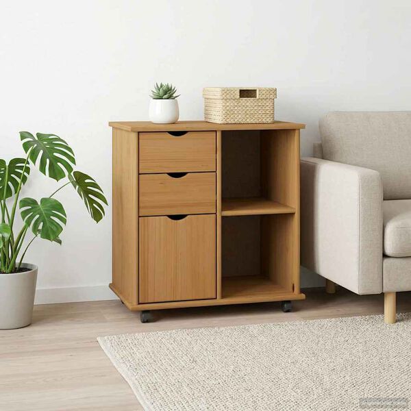 vidaXL Cabinet roulant avec roue Marron miel 63,5 x 39 x 65,5 cm