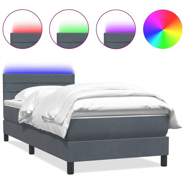vidaXL Sommier &agrave; lattes de lit et matelas et LED gris fonc&eacute; 90x210 cm velours