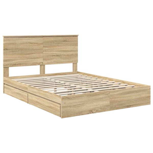 vidaXL Lit de Rangement Ch&ecirc;ne Sonoma 150 x 200 cm Bois d'ing&eacute;nierie