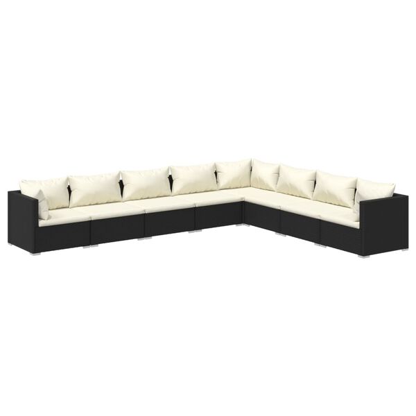 vidaXL Salon de jardin 8 pcs avec coussins R&eacute;sine tress&eacute;e Noir