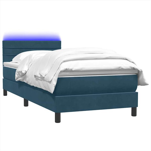 vidaXL Sommier &agrave; lattes de lit et matelas et LED bleu fonc&eacute; 80x220 cm velours