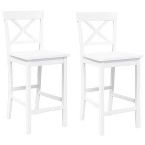 vidaXL Tabourets de bar (lot de 2) en bois massif blanc et caoutchouc