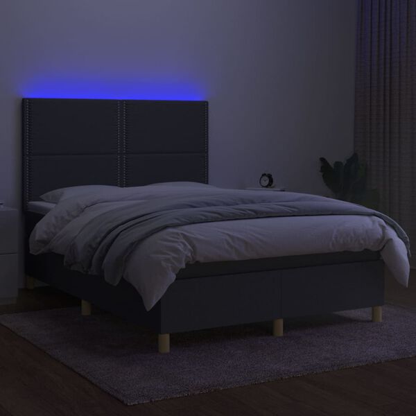 vidaXL Sommier &agrave; lattes de lit et matelas et LED Gris fonc&eacute; 140x200 cm