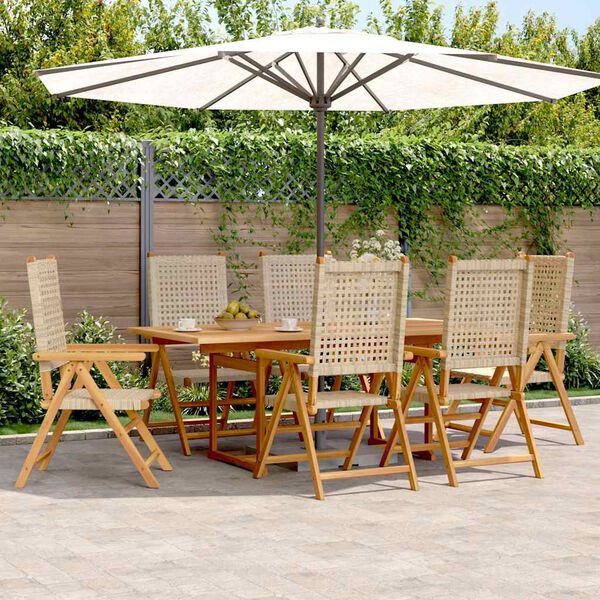 vidaXL Ensemble à manger de jardin 7 pcs beige rotin et bois massif