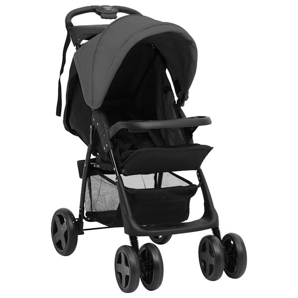 vidaXL Poussette pour b&eacute;b&eacute; 2-en-1 Gris fonc&eacute; et noir Acier