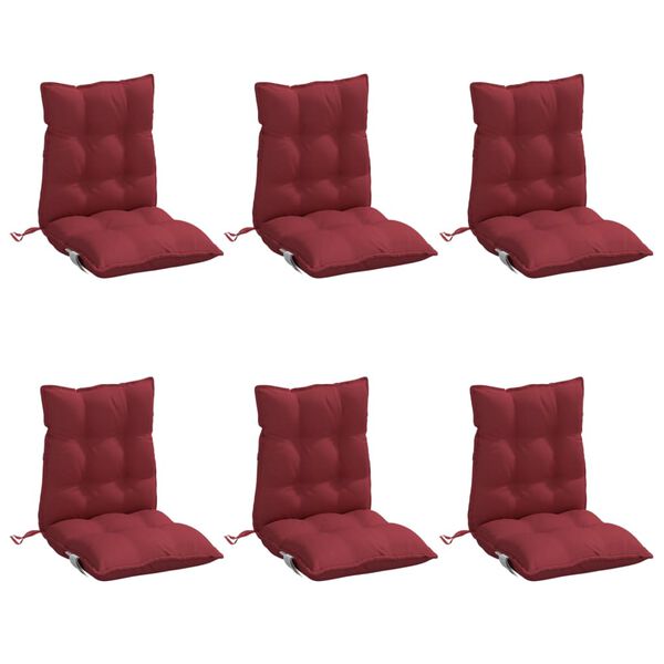 vidaXL Coussins de chaise &agrave; dossier bas lot de 6 rouge bordeaux