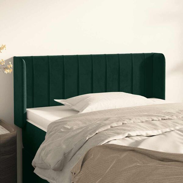 vidaXL T&ecirc;te de lit avec oreilles Vert fonc&eacute; 93x16x78/88 cm Velours