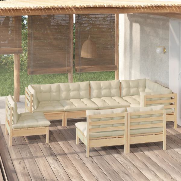 vidaXL Salon de jardin 8 pcs avec coussins cr&egrave;me Bois de pin massif