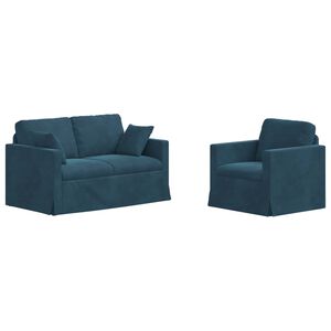 vidaXL Canap&eacute; 2 pcs Bleu 138 x 78 x 80 cm Velours