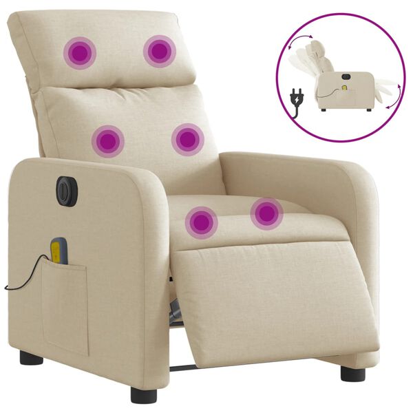 vidaXL Fauteuil inclinable de massage &eacute;lectrique cr&egrave;me tissu