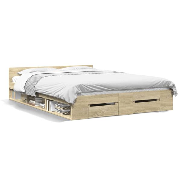 vidaXL Cadre de lit avec tiroirs sans matelas ch&ecirc;ne sonoma 120x190 cm