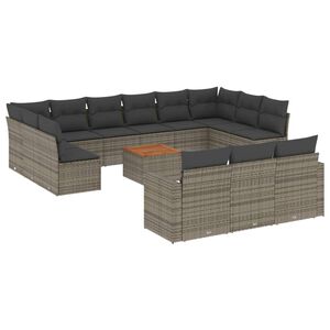 vidaXL Salon de jardin avec coussins 14 pcs gris r&eacute;sine tress&eacute;e