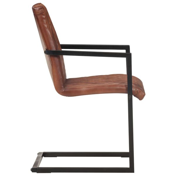 vidaXL Chaises &agrave; manger cantilever lot de 2 marron cuir v&eacute;ritable