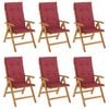 vidaXL Chaises de jardin inclinables et coussins lot de 6 bois teck