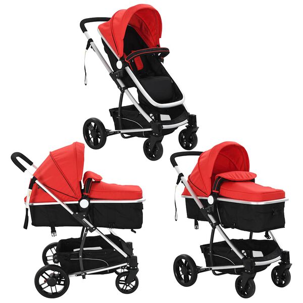 vidaXL Poussette/Landau B&eacute;b&eacute; 2-en-1 Aluminium Rouge et Noir