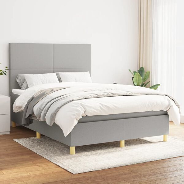 vidaXL Sommier &agrave; lattes de lit avec matelas Gris clair 140x200cm Tissu