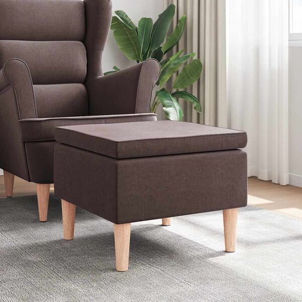 vidaXL Tabouret avec pieds en bois Marron fonc&eacute; Tissu
