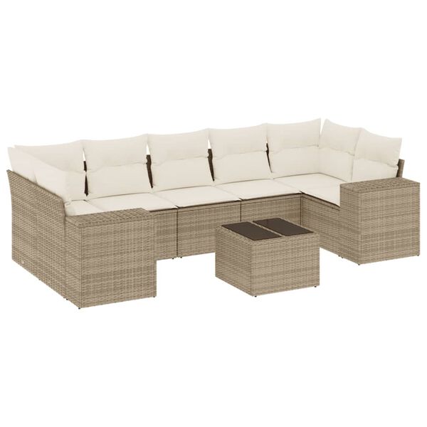 vidaXL Salon de jardin avec coussins 8 pcs beige r&eacute;sine tress&eacute;e