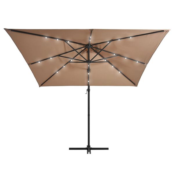 vidaXL Parasol de jardin en porte-&agrave;-faux lumi&egrave;res LED et m&acirc;t en acier