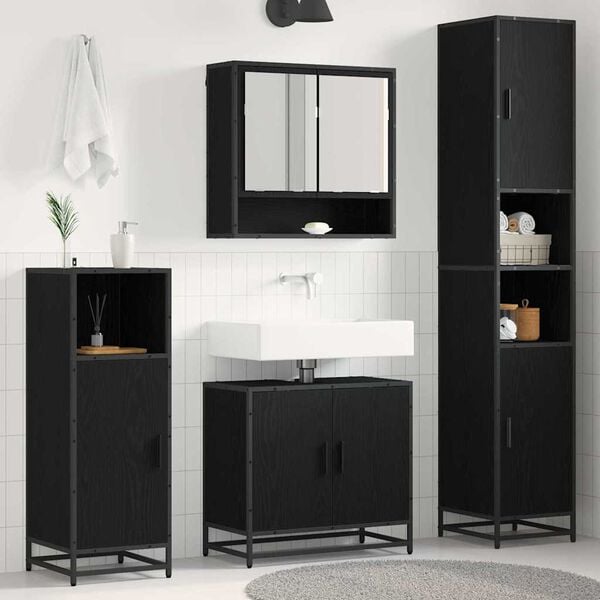 vidaXL Ensemble de mobilier de salle de bain 3 pcs Ch&ecirc;ne noir