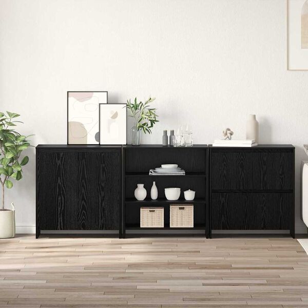 vidaXL Buffet 3 pcs Ch&ecirc;ne noir 70 x 41 x 75 cm Bois d'ing&eacute;nierie