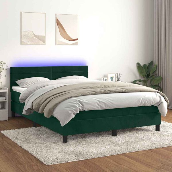 vidaXL Sommier &agrave; lattes de lit avec matelas LED Vert fonc&eacute; 140x200 cm