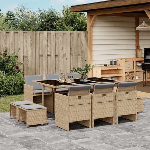 vidaXL Ensemble &agrave; manger de jardin et coussins 11 pcs m&eacute;lange beige