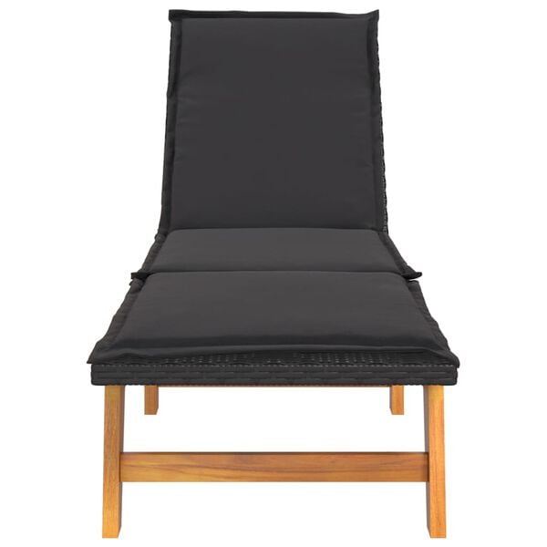 vidaXL Chaise longue avec coussin R&eacute;sine tress&eacute;e/bois massif d'acacia