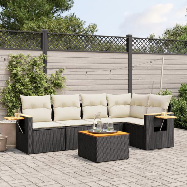 vidaXL Salon de jardin 6 pcs avec coussins noir r&eacute;sine tress&eacute;e